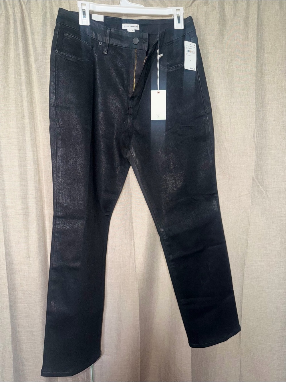 NWT Good American Good Leg Straight High Rise Black Jeans Size 14/32 $179 Retail